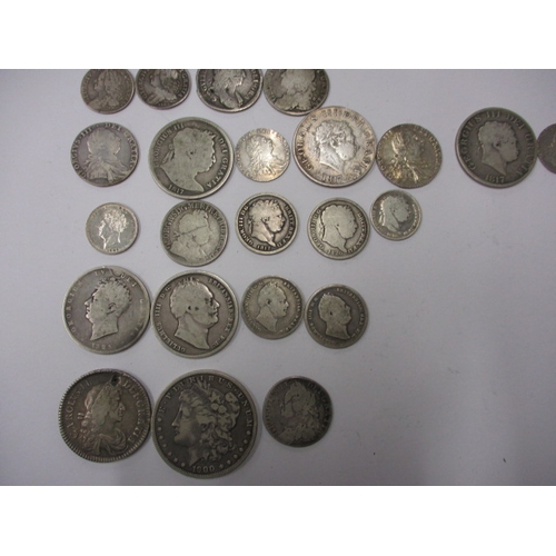 136 - A parcel of George II and later silver coins, various dates and grades, some VF+, approx. parcel wei... 