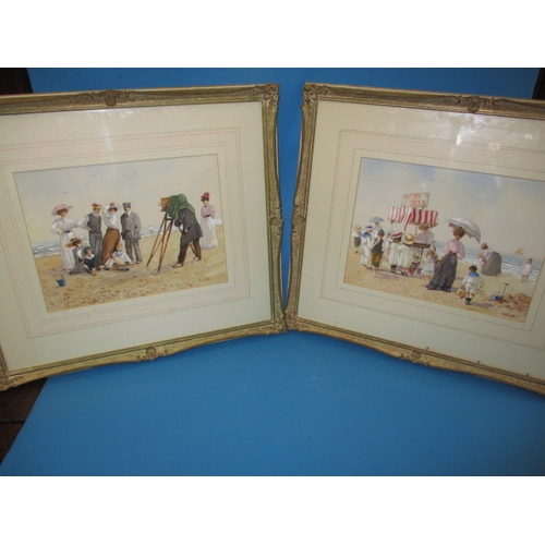 265 - Albert W Smith 2 framed watercolour beach scenes, approx. image size 32x24cm, on art board, glass ne... 