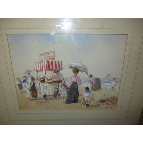 265 - Albert W Smith 2 framed watercolour beach scenes, approx. image size 32x24cm, on art board, glass ne... 