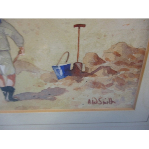 265 - Albert W Smith 2 framed watercolour beach scenes, approx. image size 32x24cm, on art board, glass ne... 