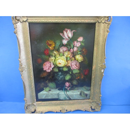 266 - A gilt framed floral still life, label verso for Josef Furst and signed lower right, approx. image s... 