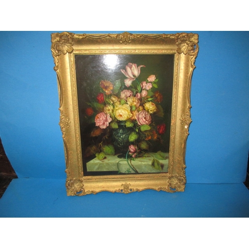 266 - A gilt framed floral still life, label verso for Josef Furst and signed lower right, approx. image s... 