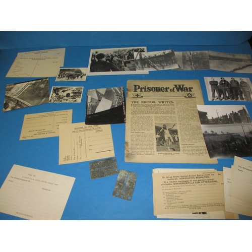 230 - A parcel of WWII related ephemera to include POW photos and dog-tags as issued by the Germans, all i... 