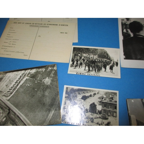 230 - A parcel of WWII related ephemera to include POW photos and dog-tags as issued by the Germans, all i... 