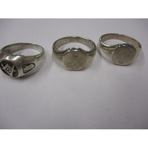 144 - 3x 925 silver Masonic rings, approx. ring sizes 2x’Z’ 1x’V’, approx. parcel weight 27.3g, two in nea... 