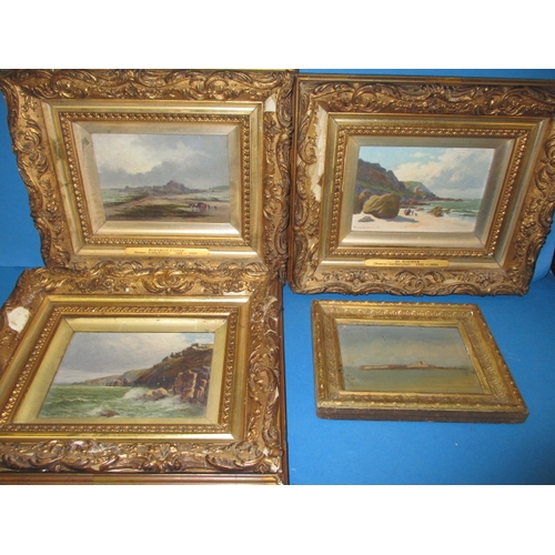 268 - 3 Vintage oil on canvas costal scenes, 2 marked Thomas Larbalestier 1861-1930 all in gilt frames, ap... 