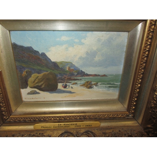 268 - 3 Vintage oil on canvas costal scenes, 2 marked Thomas Larbalestier 1861-1930 all in gilt frames, ap... 