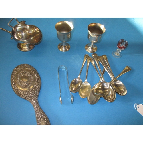 160 - A sterling silver hand mirror and other metal items, all in used condition