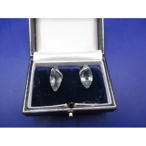 72 - A pair of 18ct white gold diamond and aquamarine earrings, the main stones measuring approx. 18x10mm... 