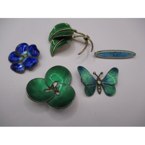 183 - 5 pieces of enamel jewellery, some on silver, all with use-related marks