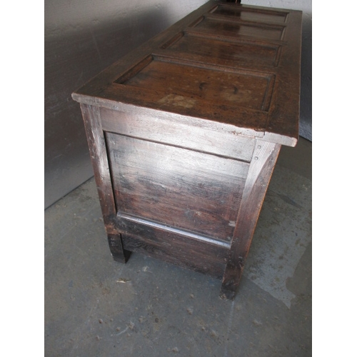 287 - An antique panel constructed mule chest, having drawers below storage box, in well used condition an... 