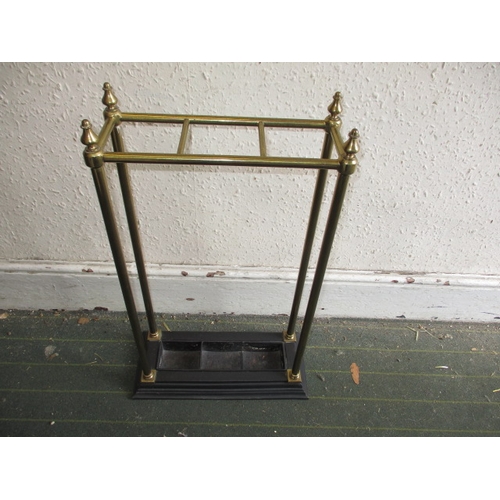 327 - A brass and iron 3 compartment stick stand in good pre-owned useable condition