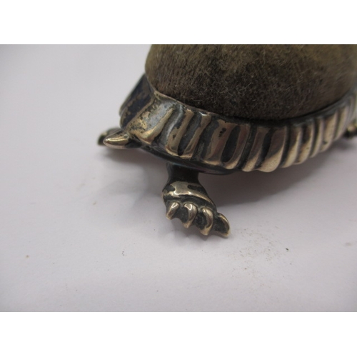 187 - A vintage sterling silver pin cushion in the form of a tortoise, in good used condition, approx. len... 