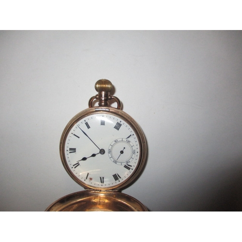 86 - A 9ct gold cased half hunter pocket watch, in used condition, runs when wound, small chip to dial ed... 