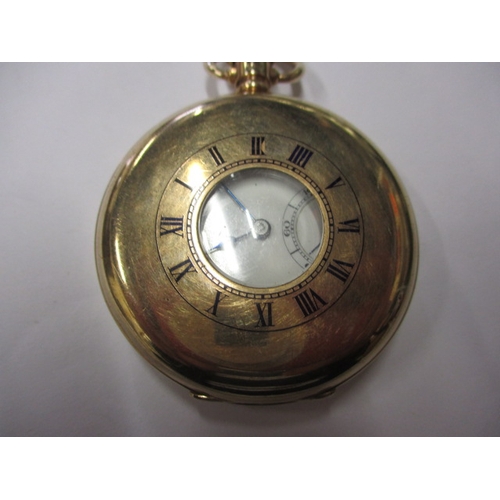 86 - A 9ct gold cased half hunter pocket watch, in used condition, runs when wound, small chip to dial ed... 