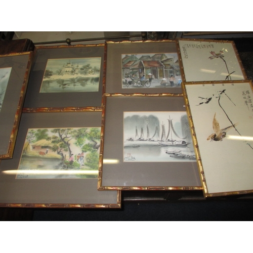 A parcel of oriental framed pictures, some silk, all in good pre-owned condition, approx. size of largest 60x40cm