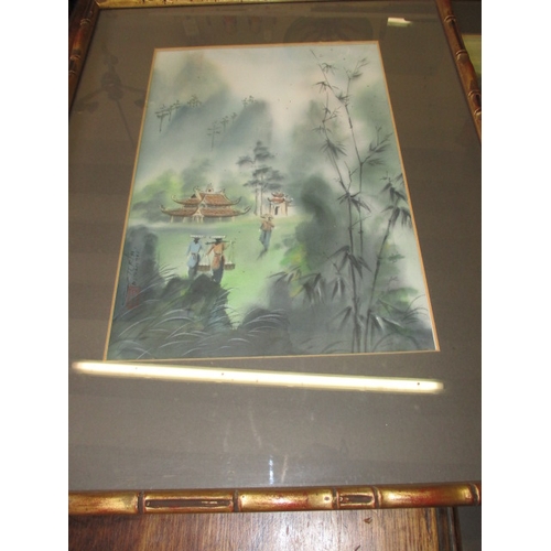 64 - A parcel of oriental framed pictures, some silk, all in good pre-owned condition, approx. size of la... 