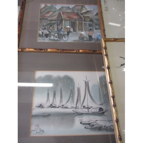 64 - A parcel of oriental framed pictures, some silk, all in good pre-owned condition, approx. size of la... 