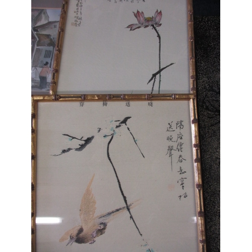 64 - A parcel of oriental framed pictures, some silk, all in good pre-owned condition, approx. size of la... 