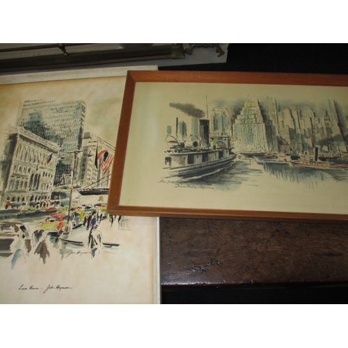 65 - Two vintage John Haymson architectural landscape prints, one of New York City skyline the other Leve... 