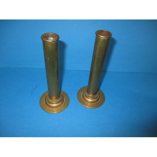 74 - A WWI 13lb brass shell case and two brass detonator tubes from shell cases, all in used condition