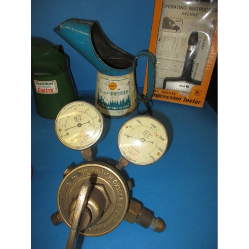 75 - A parcel of vintage motoring related items, to include oil cans and test equipment, all in used cond... 