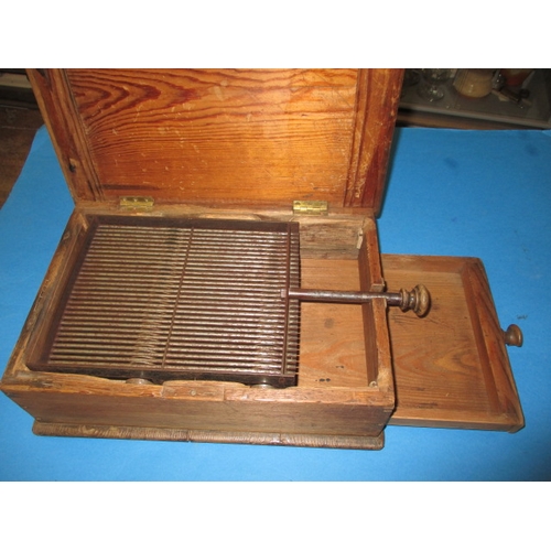 An antique grain sampling sieve, being a portable device, approx. size 36x25x11cm, having moving grid over sample drawer, in working order with age-related marks