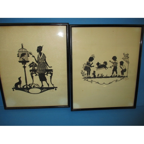 Two vintage silhouettes, one ink the other paper-cut, in later frames, approx. frame size 31x26cm