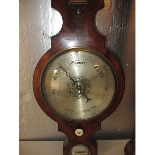 170 - 3 antique wood cased wall barometers and one later brass cased example. Non tested as to functioning... 