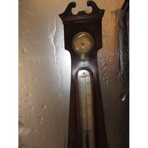 170 - 3 antique wood cased wall barometers and one later brass cased example. Non tested as to functioning... 