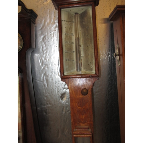 170 - 3 antique wood cased wall barometers and one later brass cased example. Non tested as to functioning... 