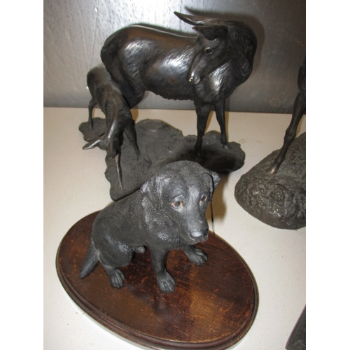 171 - A quantity of animal sculptures to include dogs and hogs. In pre-owned condition, the stag with one ... 