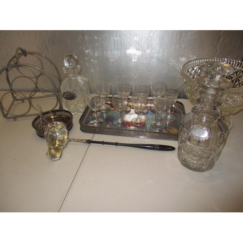 181 - A quantity of drink related items, to include an antique ring necked decanter. All with no observed ... 