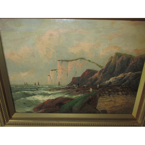 185 - A vintage oil on canvas seascape, indistinctively signed lower right. Approximate size of frame 49cm... 