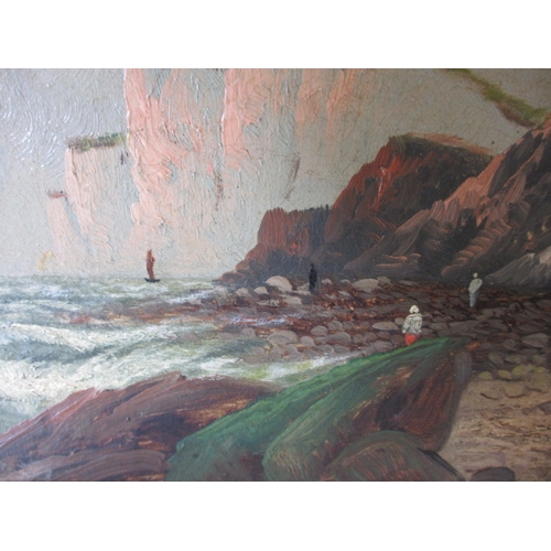 185 - A vintage oil on canvas seascape, indistinctively signed lower right. Approximate size of frame 49cm... 