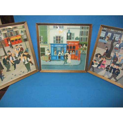 202 - Three vintage G Diekmann French street scene prints, all dated 1975 and in period frames, in good us... 