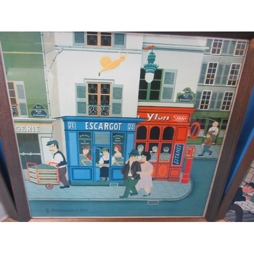 202 - Three vintage G Diekmann French street scene prints, all dated 1975 and in period frames, in good us... 