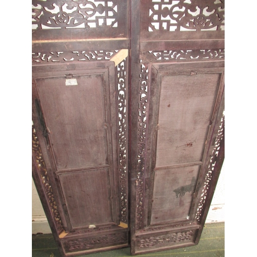 203 - Two vintage Chinese wood wall hangings with polychrome porcelain plaques, in good useable pre-owned ... 