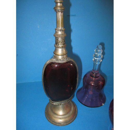 204 - A parcel of vintage cranberry glass items, all in pre-owned condition, one with crack to neck all ot... 