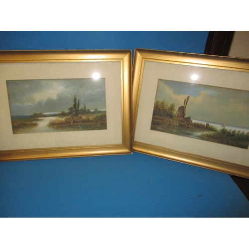 216 - Two framed estuary landscape pictures, both signed lower left A Wray, approx. image sizes 36x20cm