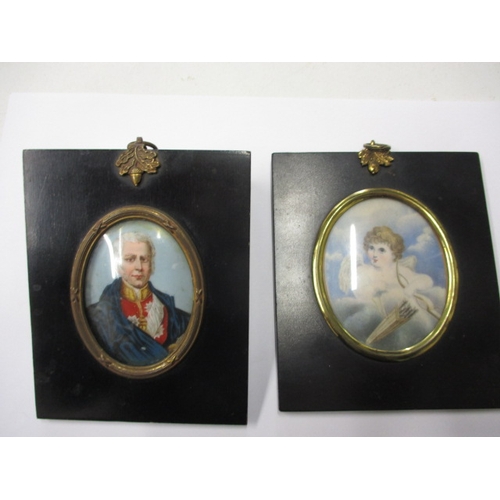 176 - A portrait miniature on porcelain plaque of a gentleman, and another example of an angel, approx. im... 