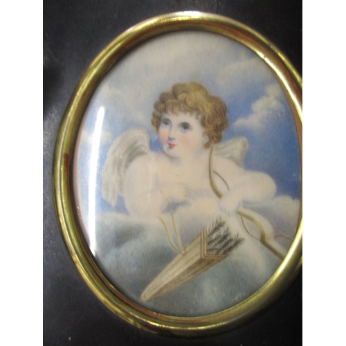 176 - A portrait miniature on porcelain plaque of a gentleman, and another example of an angel, approx. im... 