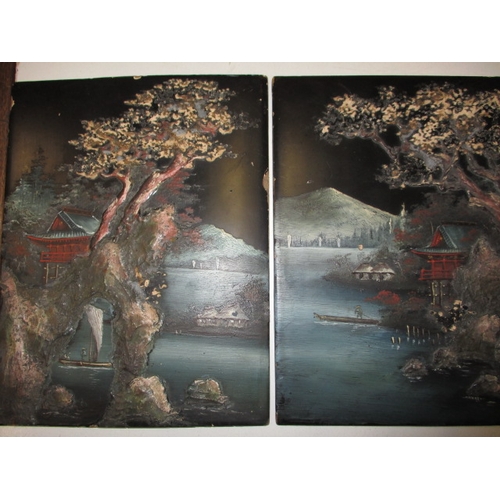 178 - Two antique Japanese painted wood panels, approx. size 26x20 cm both in useable pre-owned condition