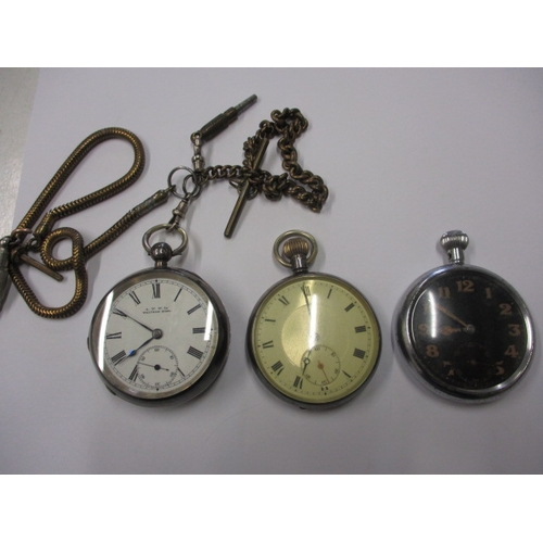 71 - Three vintage pocket watches, to include 2 silver cased examples and a black faced GSTP, all run whe... 