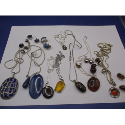 A parcel of vintage costume jewellery, most on silver with Amber and Lapis lazuli, all in used condition
