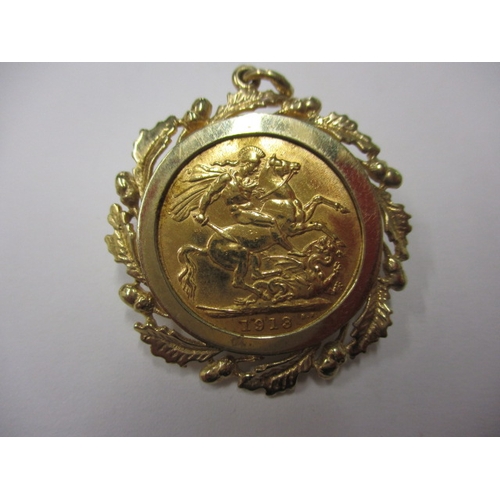 84 - A George V full gold sovereign dated 1913 in 9ct gold pendant mount, a circulated coin with good def... 