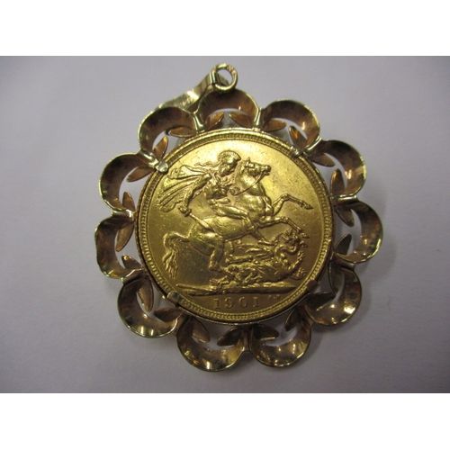 87 - A Queen Victoria full gold sovereign dated 1901, in 9ct gold pendant mount, approx. parcel weight 10... 