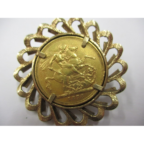 89 - A Queen Victoria full gold sovereign dated 1878, in 9ct gold pendant mount, approx. parcel weight 13... 