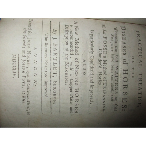 180 - Bartlet’s Farriery a practical treatise on diseases of horses dated 1754, and two other antique hors... 