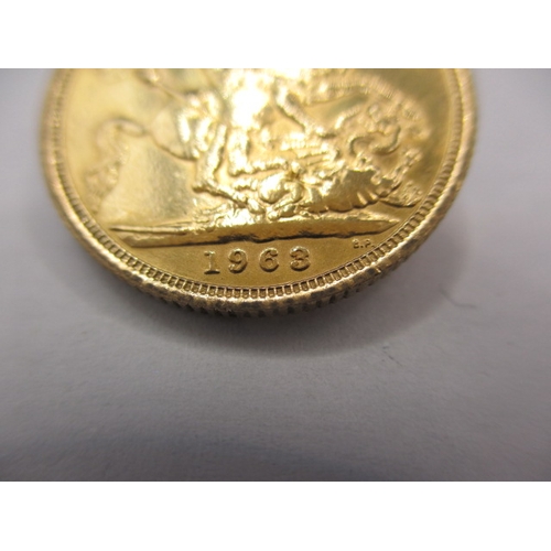 106 - A Queen Elizabeth II gold sovereign dated 1963, a good grade bullion coin with fine definition of fe... 